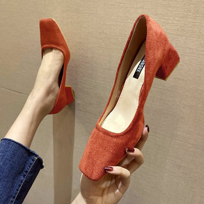 Zapatos de mujer de tacón alto con punta cuadrada y tacón bajo para primavera