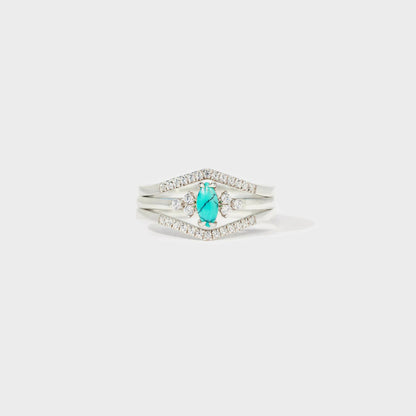 Bague en zircon incrusté en forme de V turquoise artificielle