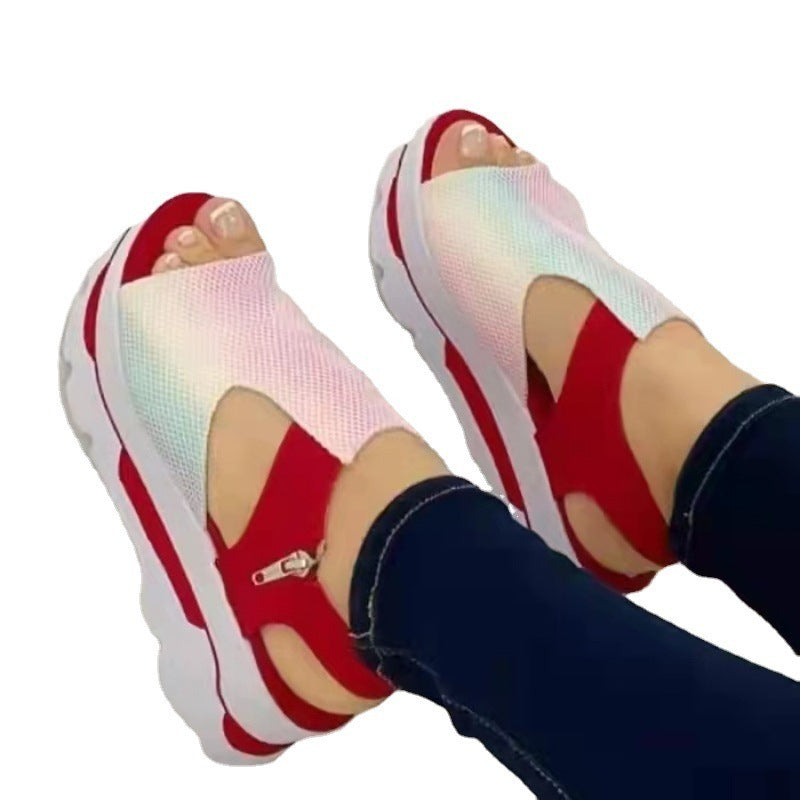 Women's Thick Sole Fish Mouth Fly Woven Soft Sole Casual Beach Shoes