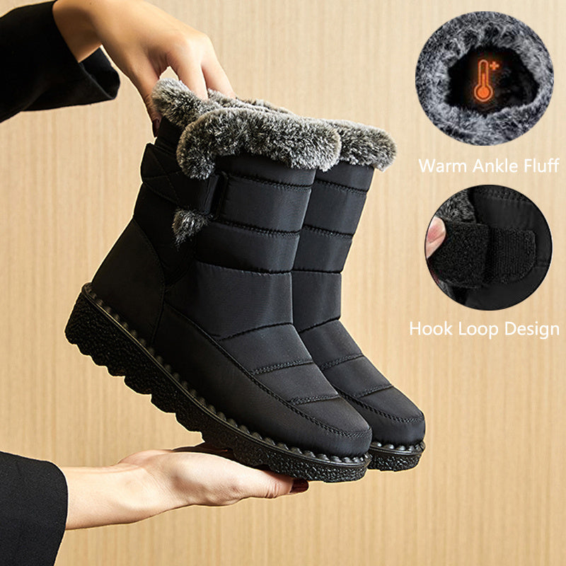 Botas de nieve de invierno, cálidas botas de plataforma de felpa, zapatos impermeables con velcro