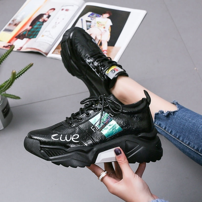 Tendon Sole Women's Shoes Patent Leather Platform Single Shoes Platform Sneakers