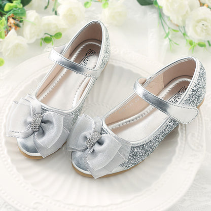 Chaussures en cuir pour filles, semelles souples, petites chaussures de princesse simples, chaussures de danse plates à paillettes en cristal