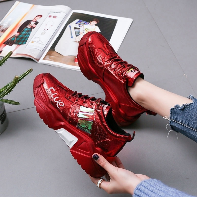 Tendon Sole Women's Shoes Patent Leather Platform Single Shoes Platform Sneakers