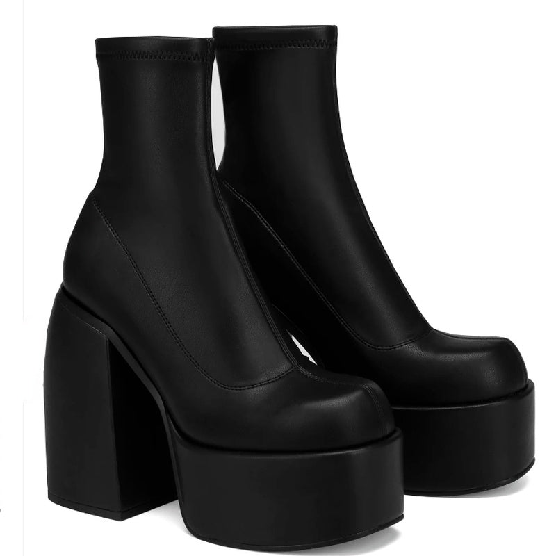 Chunky Boots Fashion High Heel Shoes With Side Zipper Women Party Boots