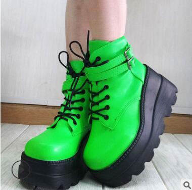 High-top Platform Single Shoes Women's Color Matching Lace Up Large Size