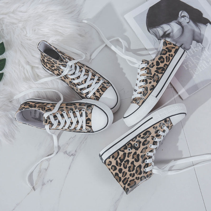 High-top Leopard Print Shoes Canvas Shoes Retro Casual Cloth