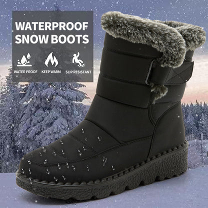 Botas de nieve de invierno, cálidas botas de plataforma de felpa, zapatos impermeables con velcro