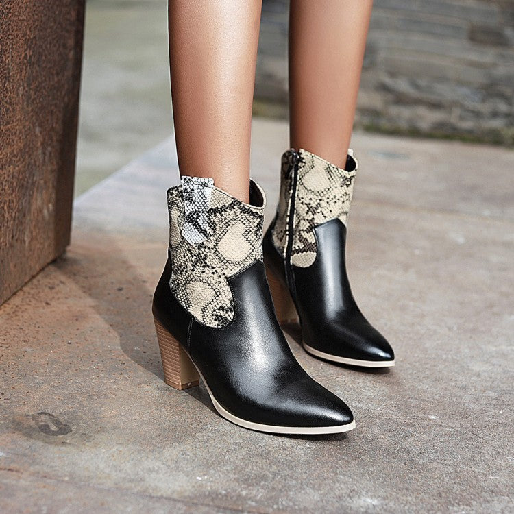 Leather Snake Print Short Women's Boots