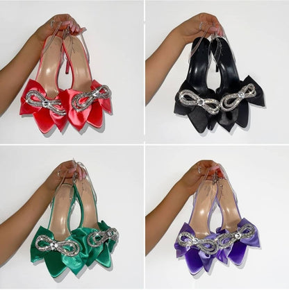 Women's New Stiletto High Heel Sandals With Rhinestone Bowknot