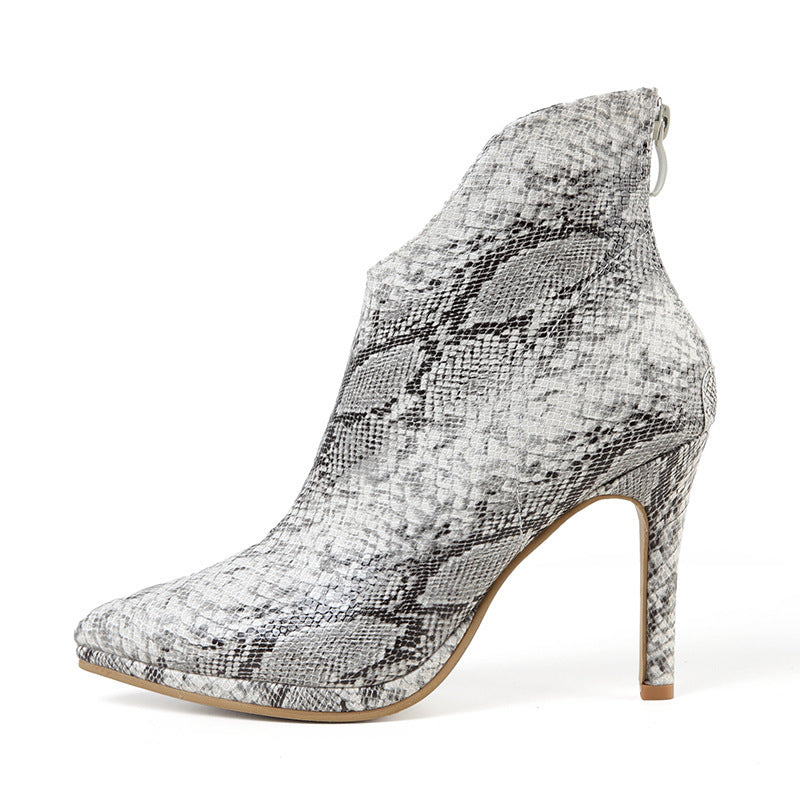 Snakeskin Pattern Women's Back Zipper Ankle Boots