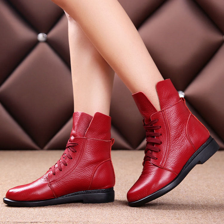 Botas casuales con cordones y suela plana, color rojo, para combinar con todo