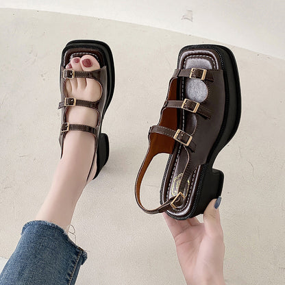 Roman Sandals Women's Vintage Peep-toe One-line Belt