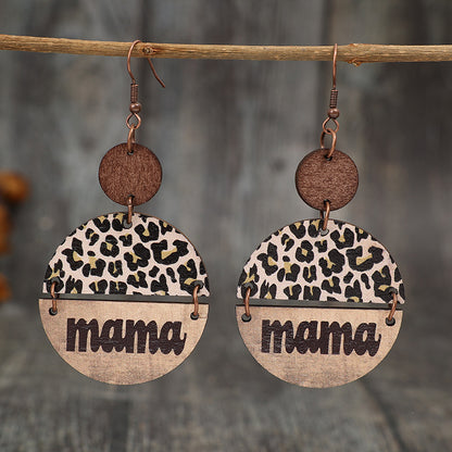 Pendientes redondos de madera con forma de leopardo