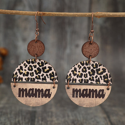 Pendientes redondos de madera con forma de leopardo