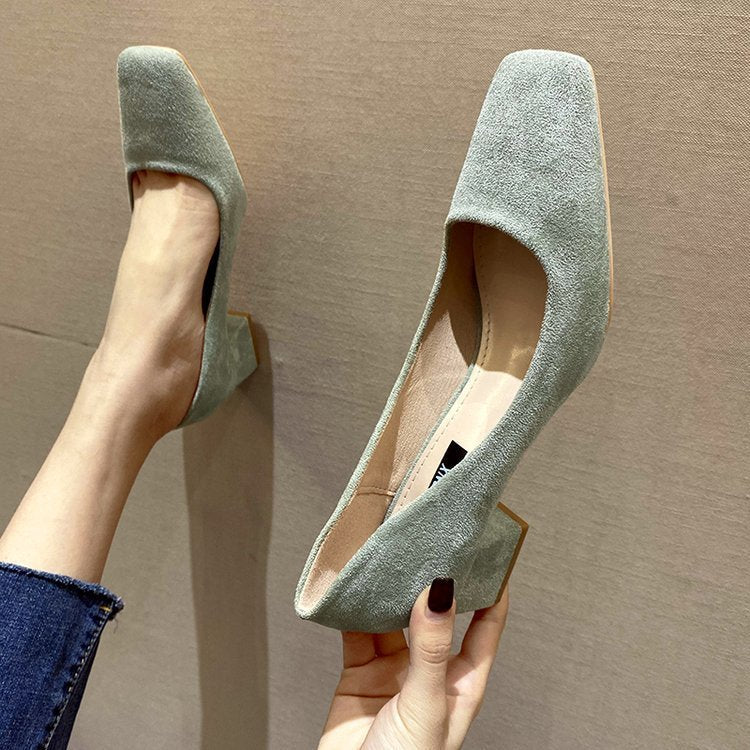 Zapatos de mujer de tacón alto con punta cuadrada y tacón bajo para primavera