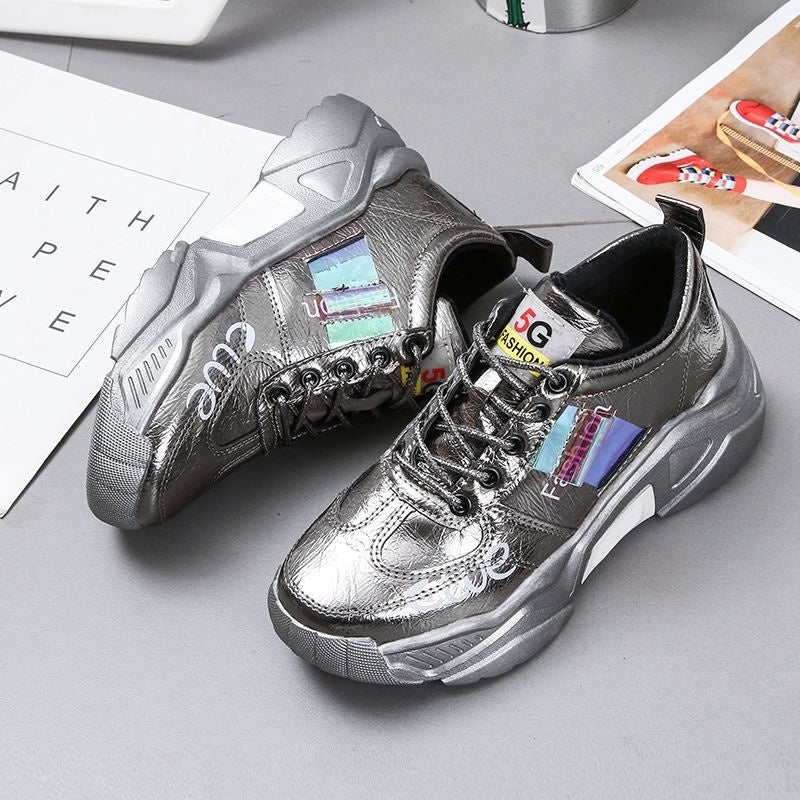 Tendon Sole Women's Shoes Patent Leather Platform Single Shoes Platform Sneakers