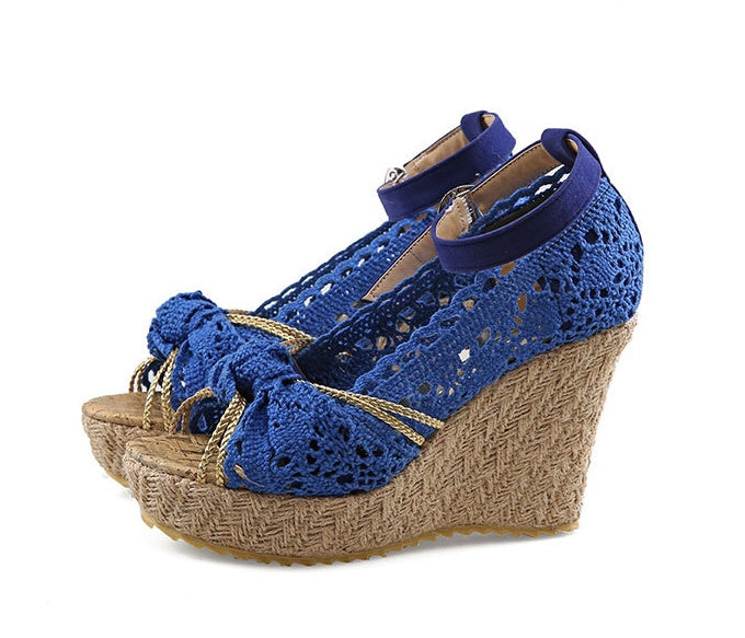 Lace wedge sandals