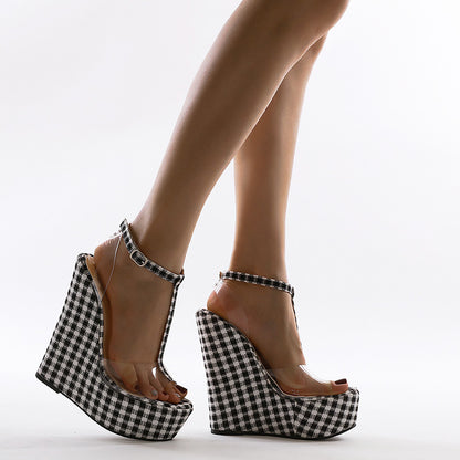 Scottish plaid simple wedge sandals