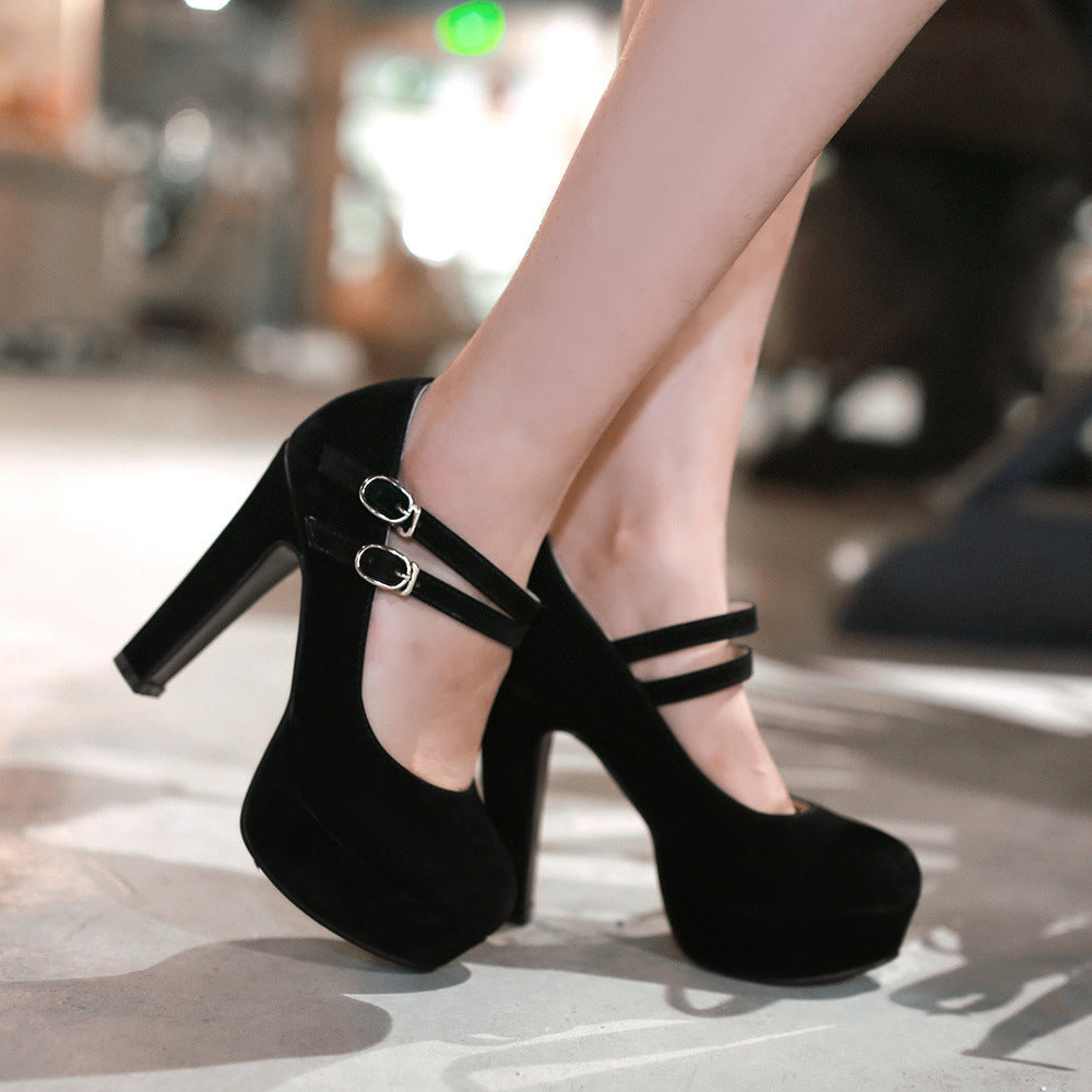 Buckle Thick Heel High Heel Women's Single Shoes