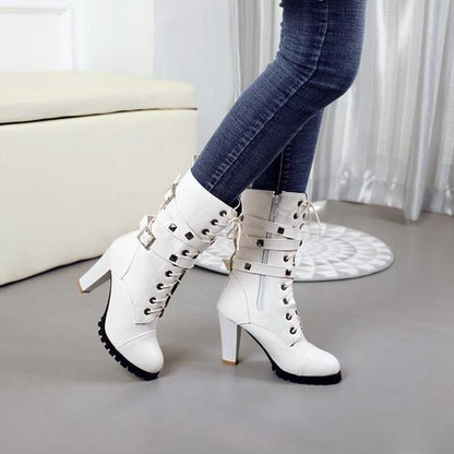 Rivet motorcycle boots oversize high heel ankle boots