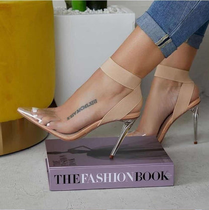 Apricot Toe Transparent Stiletto Heel Sandals