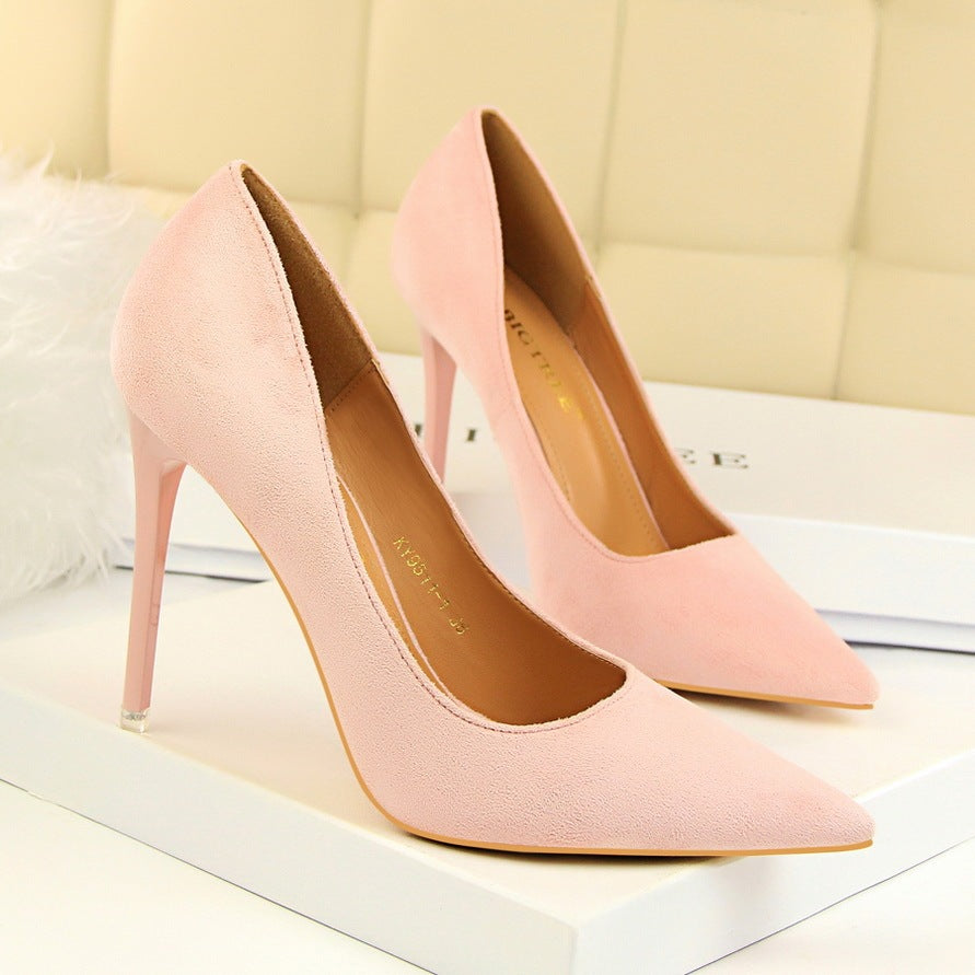 Pointed suede high heels