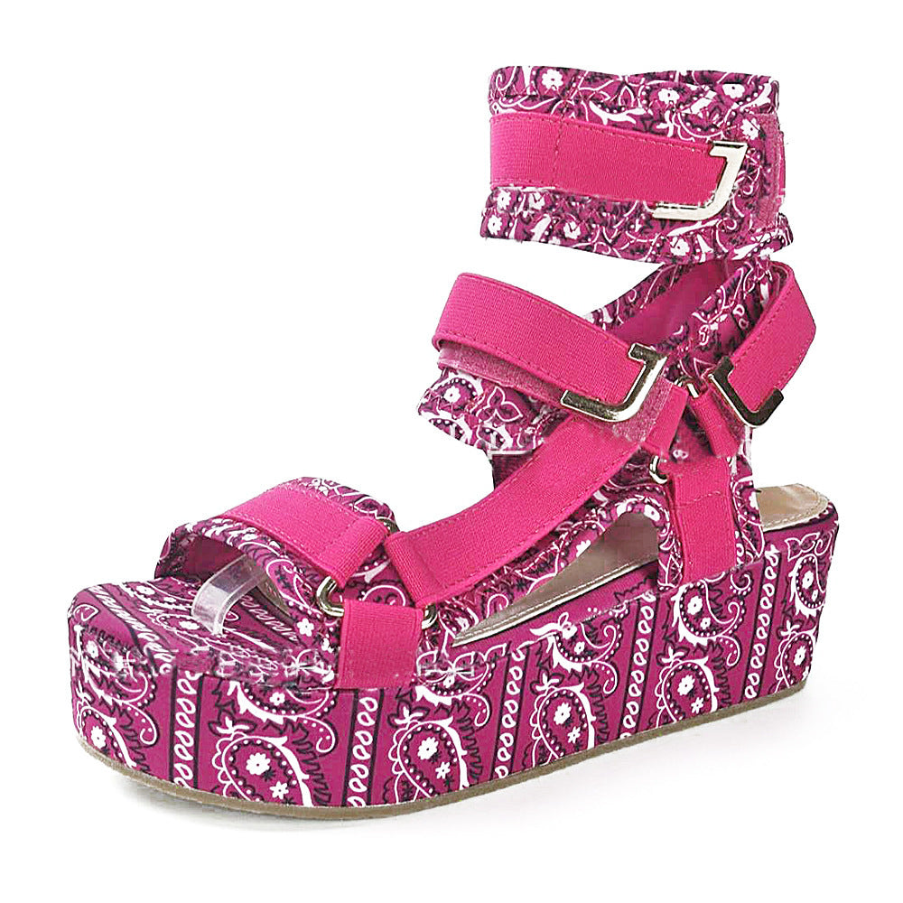 Roman Velcro Totem Satin Platform Booster Sandals