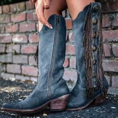 Round toe leather boots