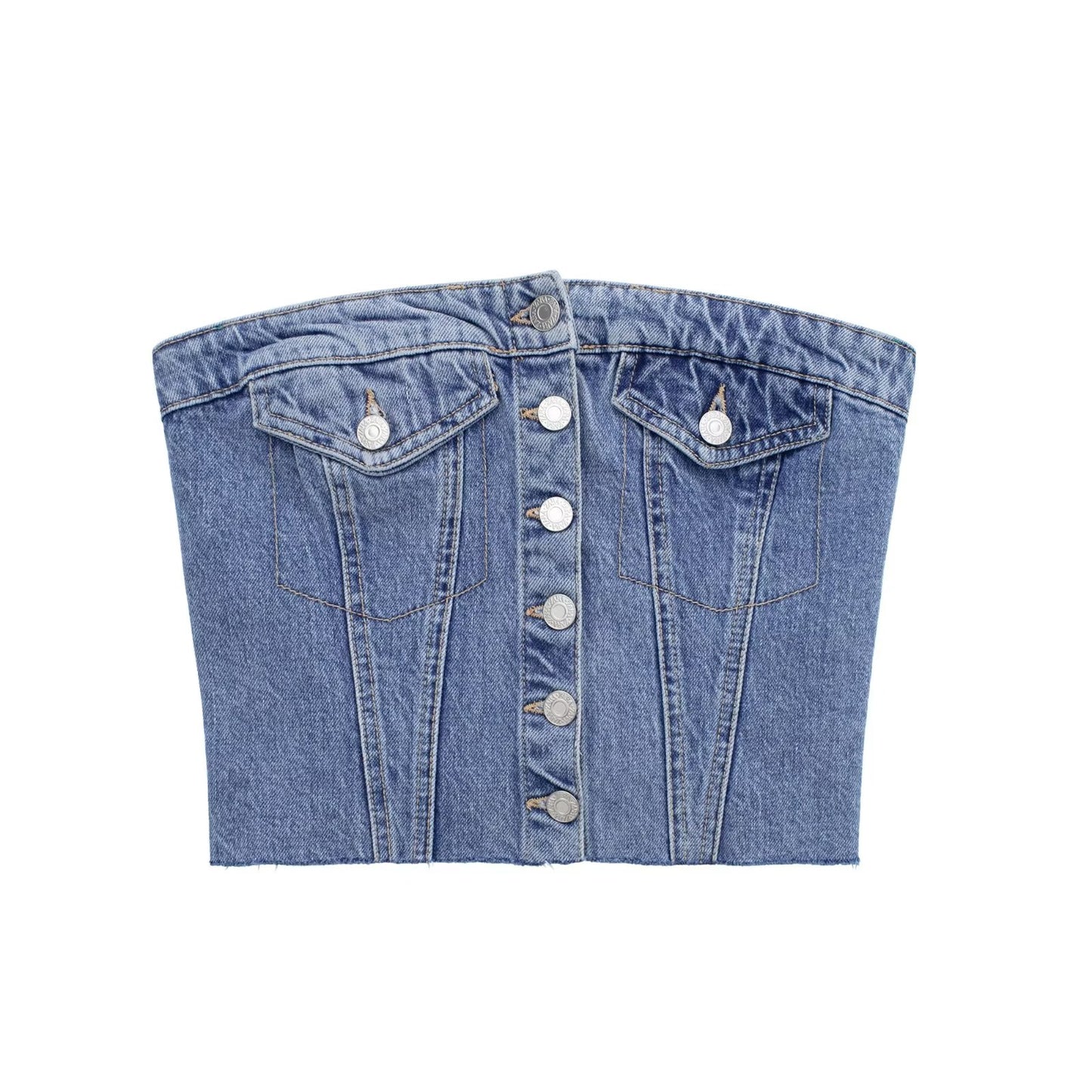 Haut tube corset en denim délavé d'automne, haut sans manches pour femme