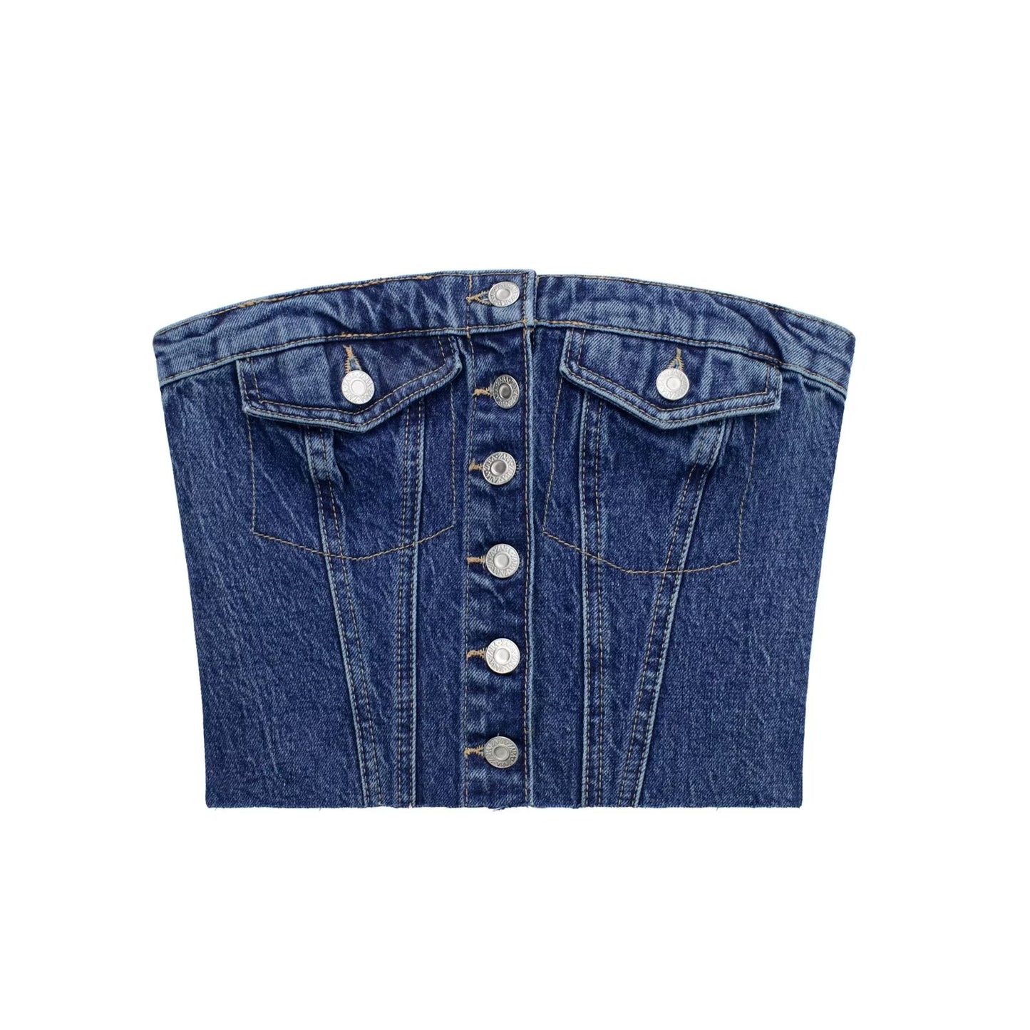 Haut tube corset en denim délavé d'automne, haut sans manches pour femme