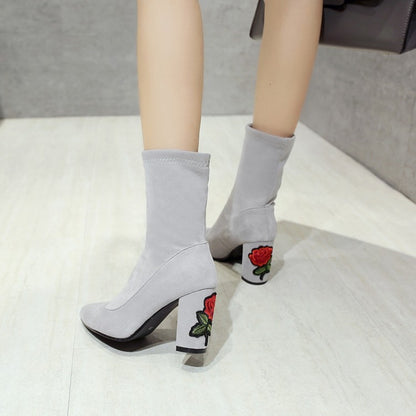 Women's shoes gray boots embroidered ethnic style