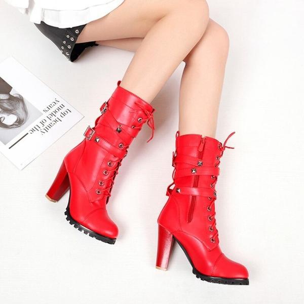 Rivet motorcycle boots oversize high heel ankle boots