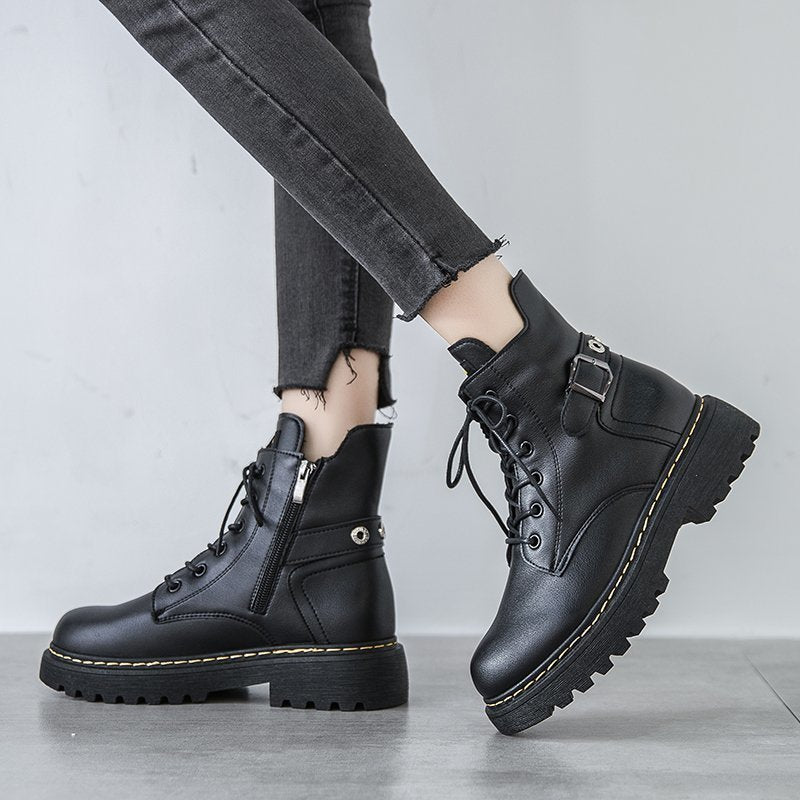 Botas Martin estilo británico para mujer, botas cortas negras estilo Harajuku con suela gruesa