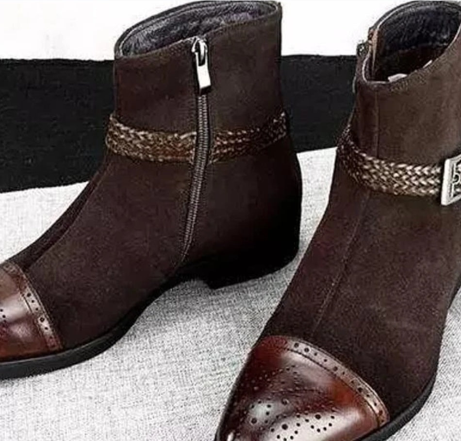 Bottes basses à talon bas et fermeture éclair latérale pour hommes