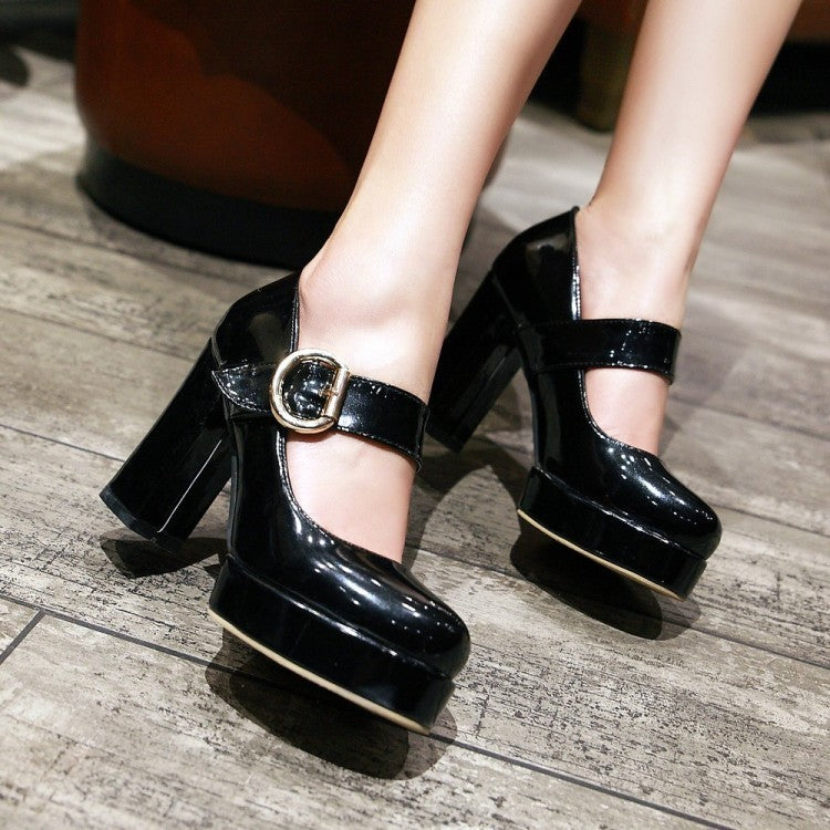 Women's Small Size Thick High-heeled Shoes With Buckle