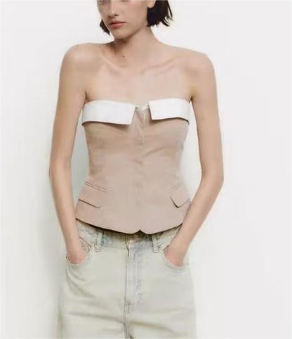 Gilet sans manches slim à simple boutonnage pour femme, haut amincissant, élégant, intellectuel, court