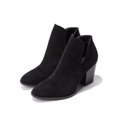 Chunky high-heeled solid color booties