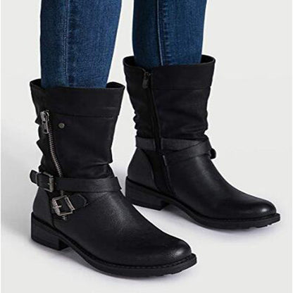 Botas Martin Zapatos Grandes de Mujer Hebilla de Cinturón Tacón Plano BOTAS CASUALES 