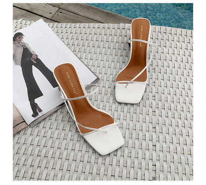 Square toe  thin strap chunky heel sandals