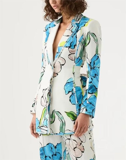 Summer Seaside Vacation Long Sleeve Shirt Casual Printing Blazer for Women