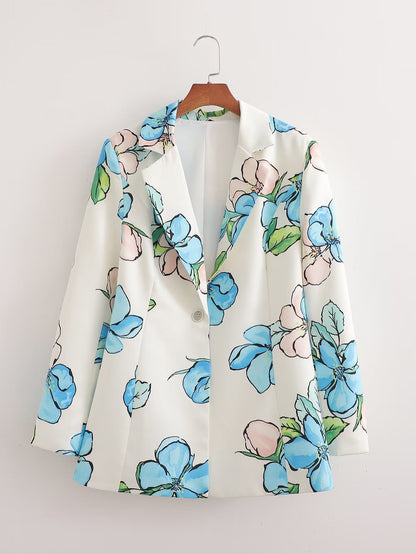 Summer Seaside Vacation Long Sleeve Shirt Casual Printing Blazer for Women