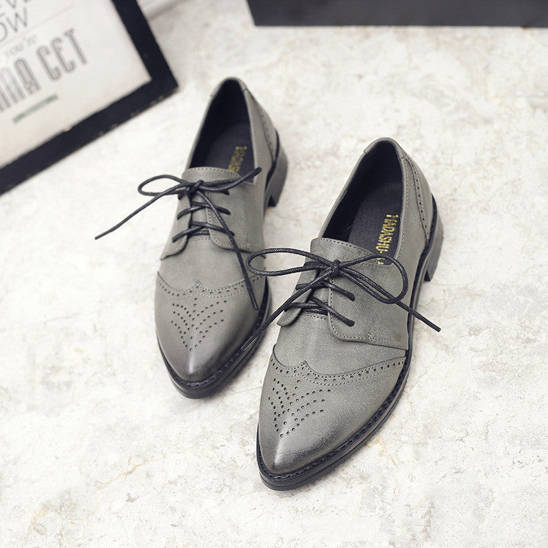 Retro British Style Pointed Toe Low-heel Lace-up Shoes