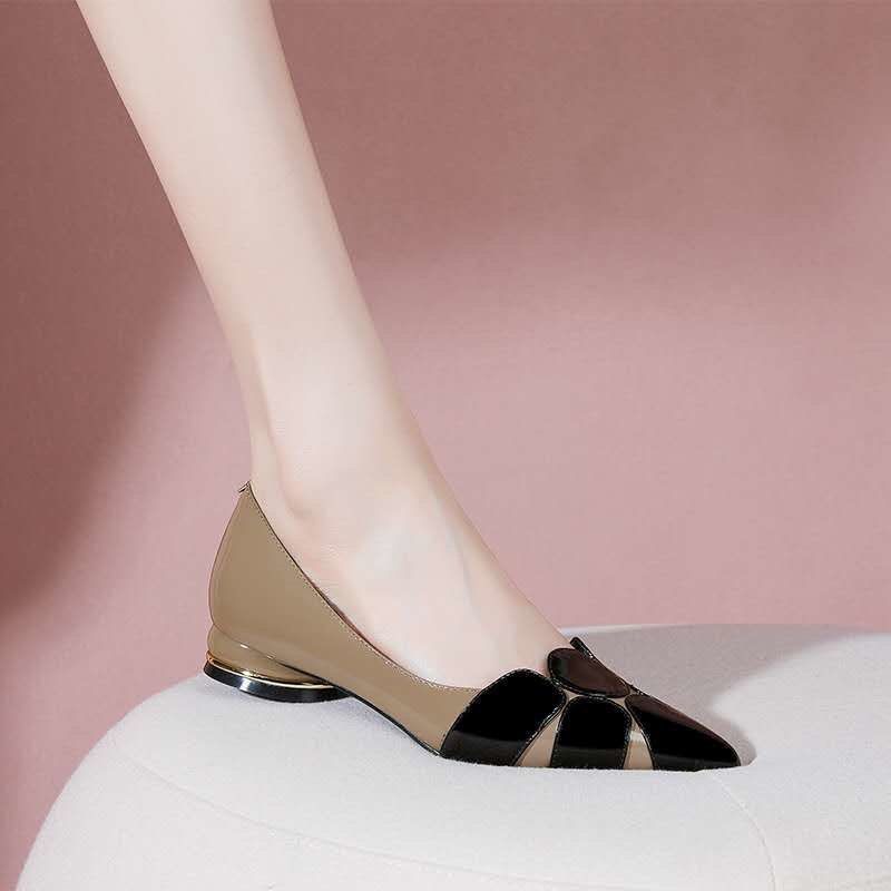 Casual Soft Leather Pointed Toe Low-Heel Shoes