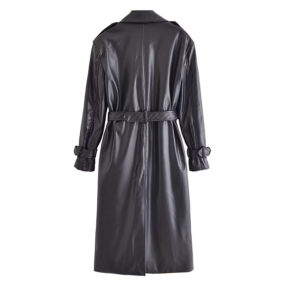 Vêtements d'automne pour femmes avec ceinture Trench-coat en similicuir noir