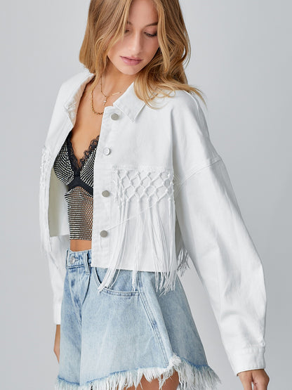 Autumn Winter Tassel Short Denim Jacket Alphabet Jacket Top Women Clothing