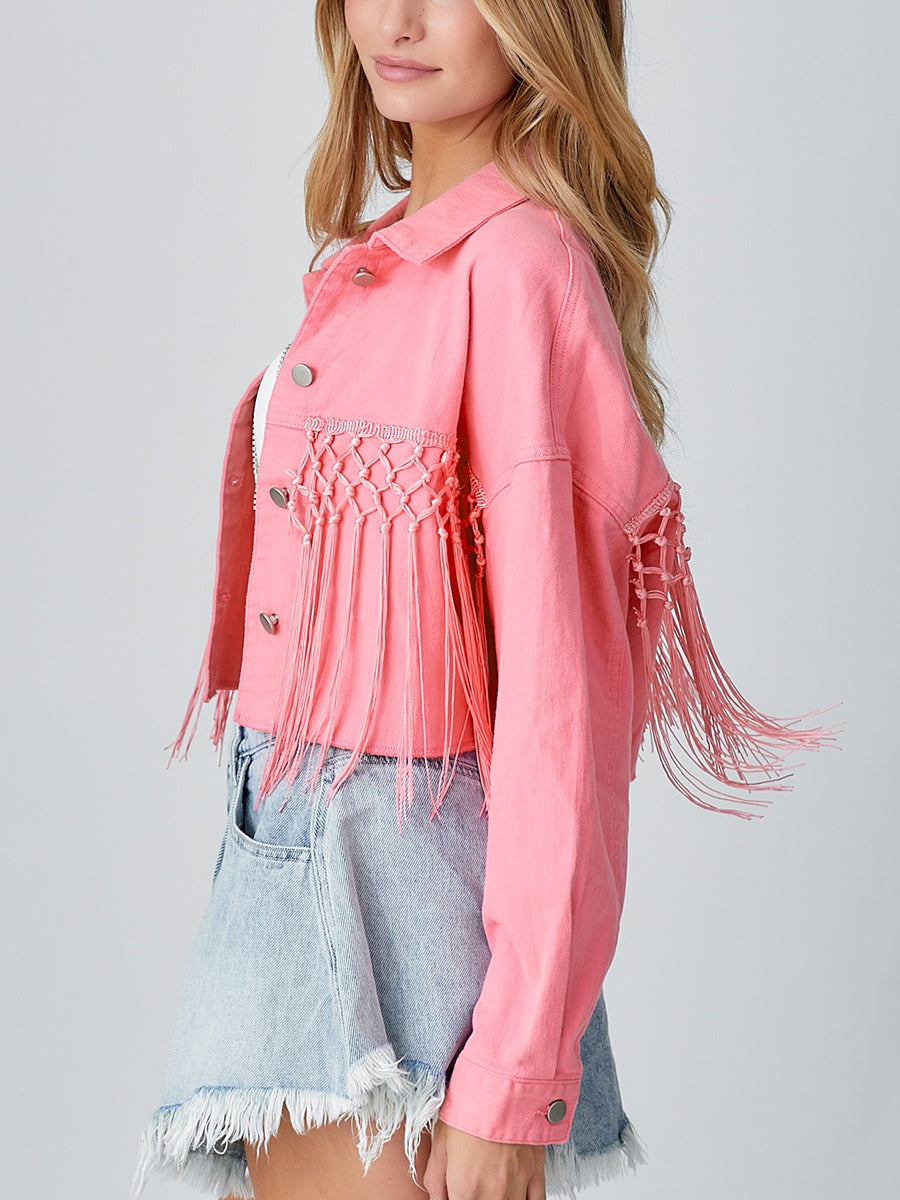 Autumn Winter Tassel Short Denim Jacket Alphabet Jacket Top Women Clothing