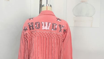 Autumn Winter Tassel Short Denim Jacket Alphabet Jacket Top Women Clothing