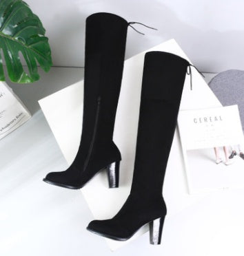 Bottes à tête ronde avec talons hauts, fermeture éclair latérale, bottes au-dessus du genou, code de taille, bottes pour femmes sur mesure