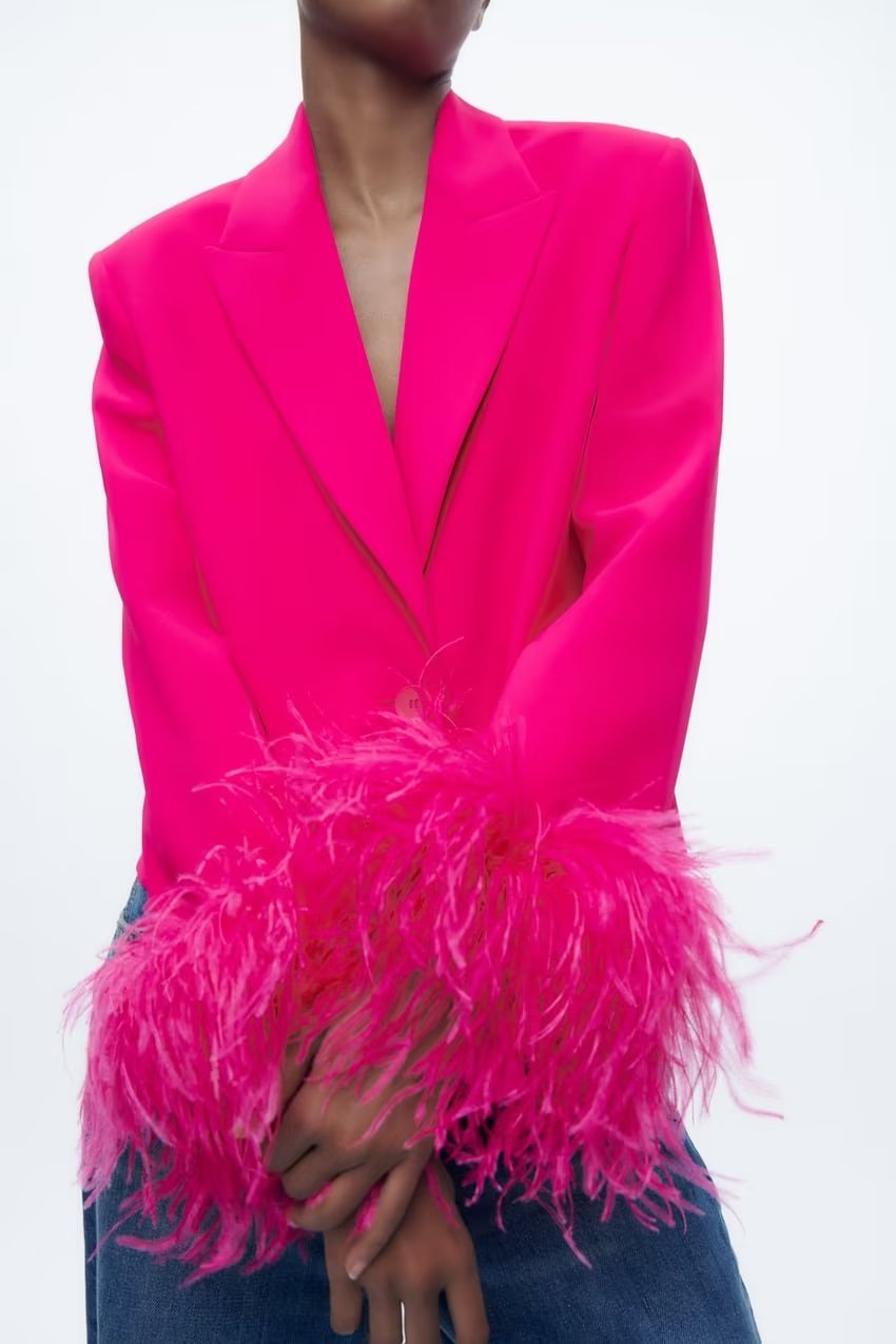 Blazer droit à décoration de plumes pour femmes d'automne