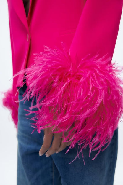 Blazer droit à décoration de plumes pour femmes d'automne